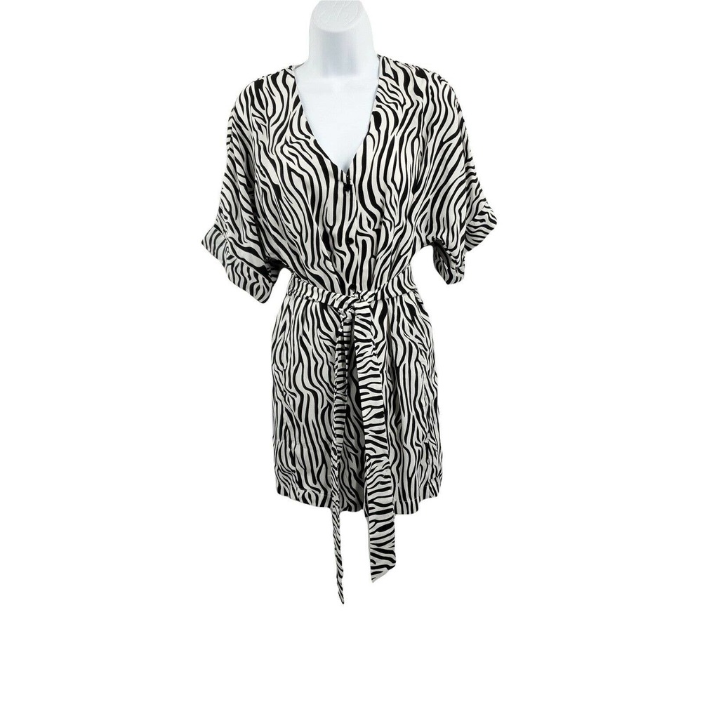 NEW LUSH WOMENS SIZE SMALL BUTTON FRONT BELTED ZEBRA PRINT DRESS